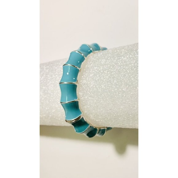 Premier Designs Wavy Blue Enamel Bamboo Hinged Bangle Bracelet - Picture 4 of 7